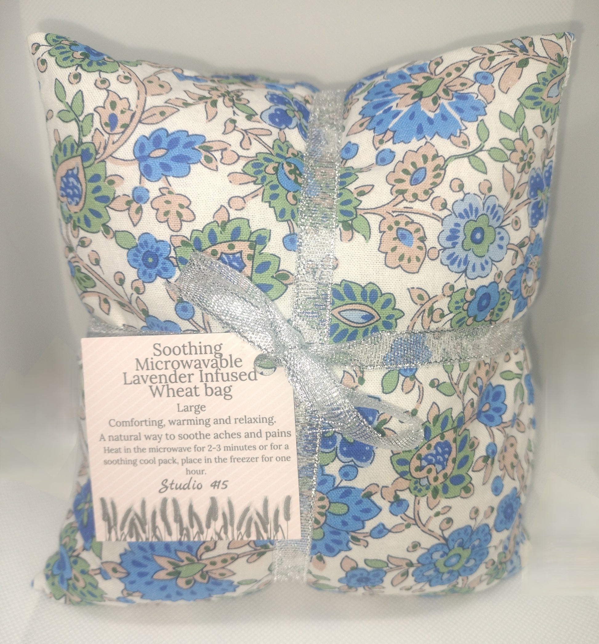 large wheat bag heat pack blue floral design