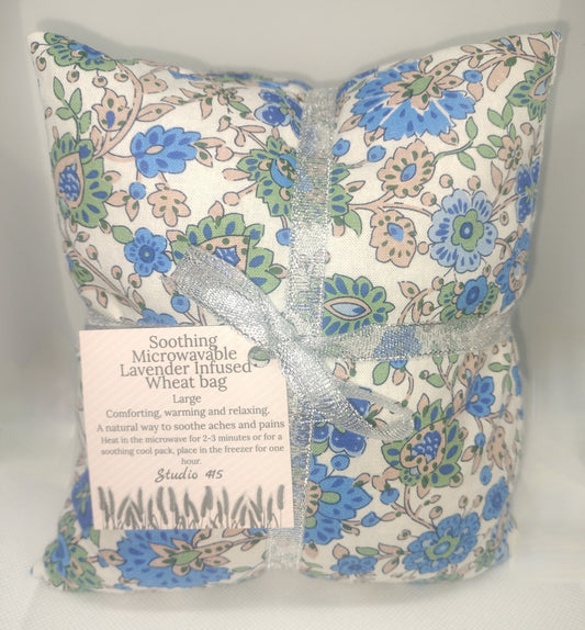 large wheat bag heat pack blue floral design