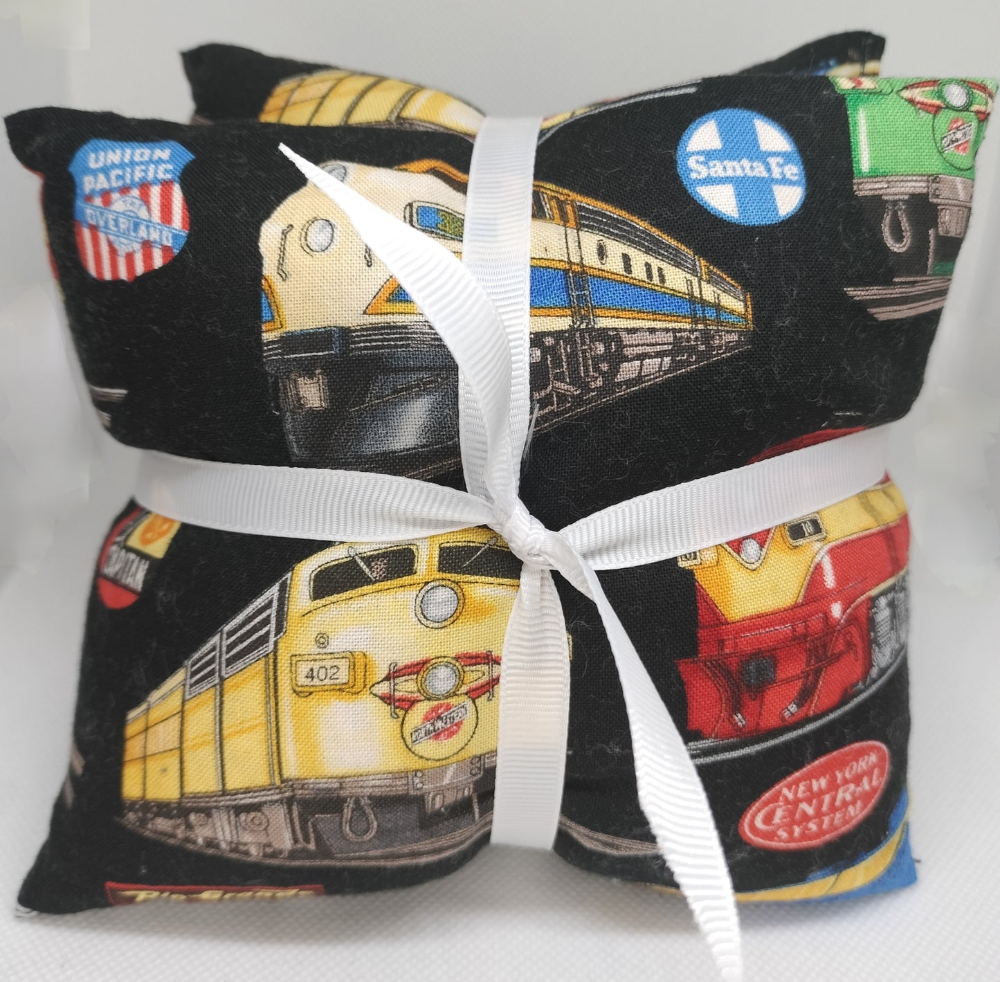 medium wheat bag heat pack black trains design